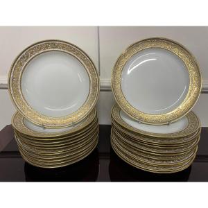 Bernardaud - Series Of 24 Golden Limoges Porcelain Plates 
